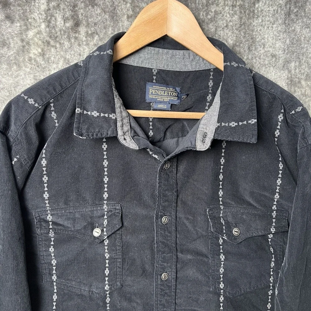 Pendleton Wyatt Corduroy Long Sleeve Shirt Mens Size 2XL Black Aztec Button Up
